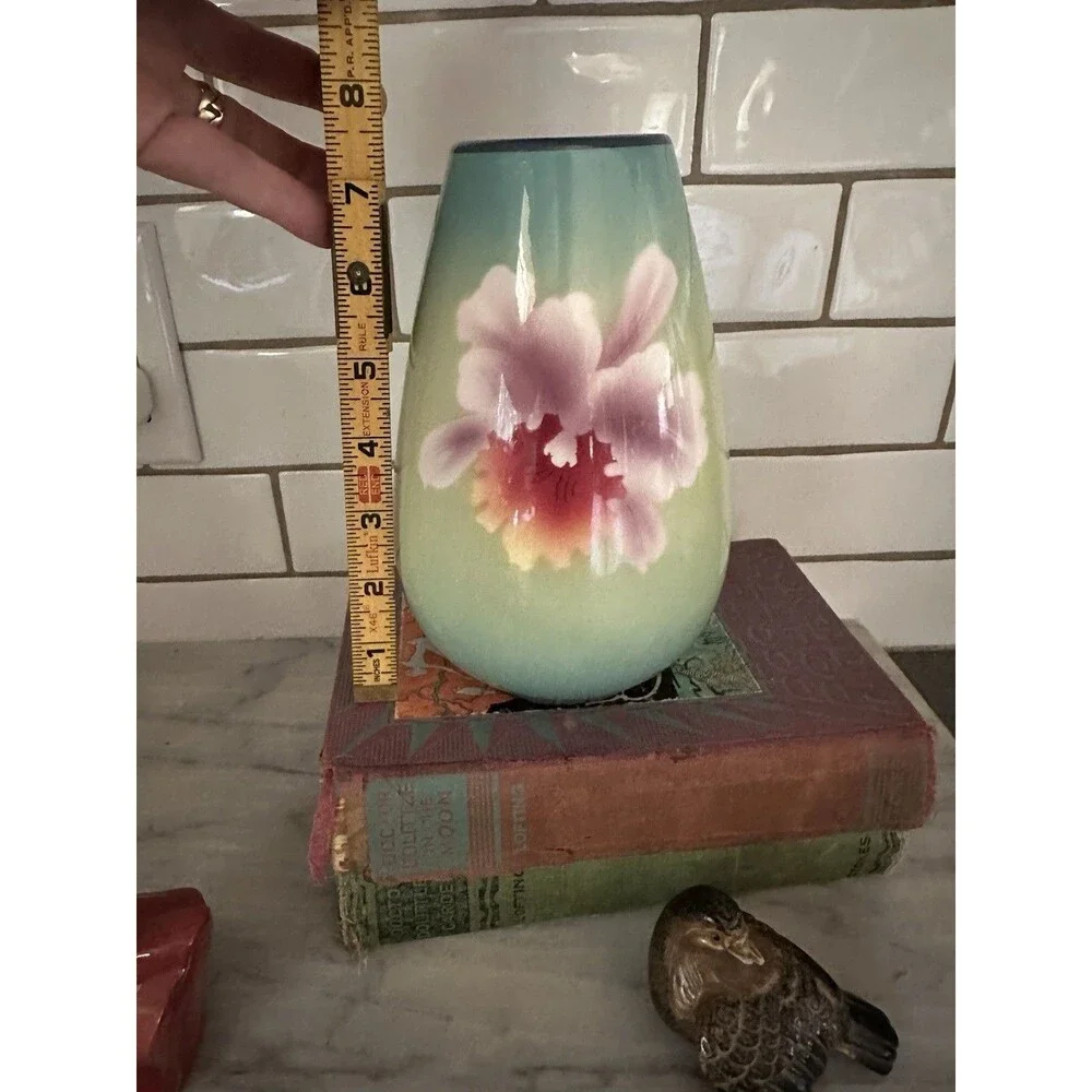 Porcelain MCM Vase in Aqua Blue with Cattleya Flower Fujiclo China Shippo Vase